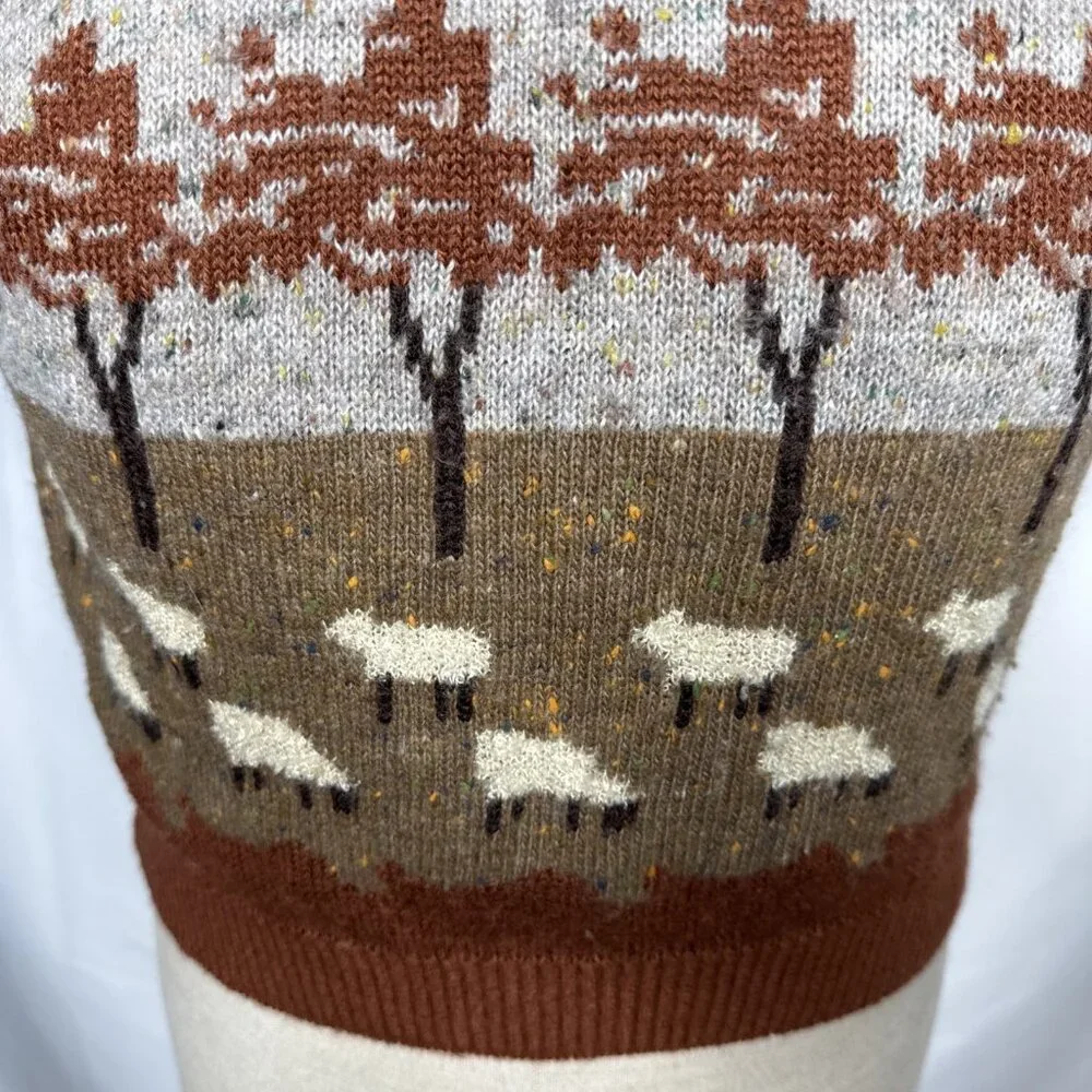 Vintage Sheep Wool Sweater Vest Sz L Brown Trees Grannycore Grandma Cottagecore - Picture 3 of 7